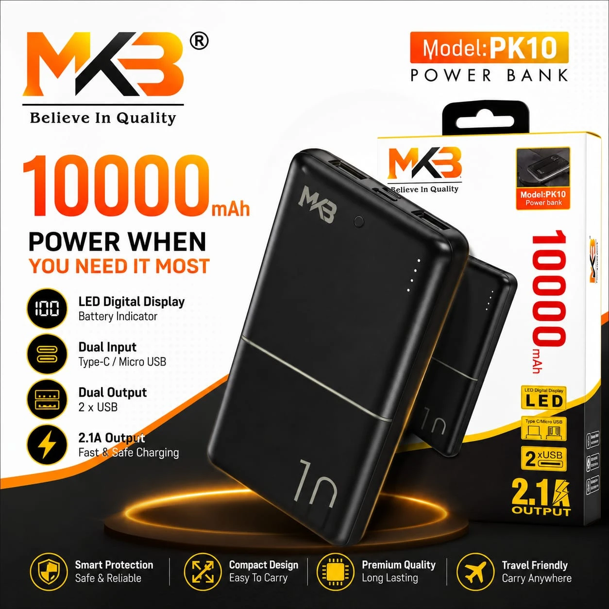 MKB PK10 10000mAh LED Power Bank