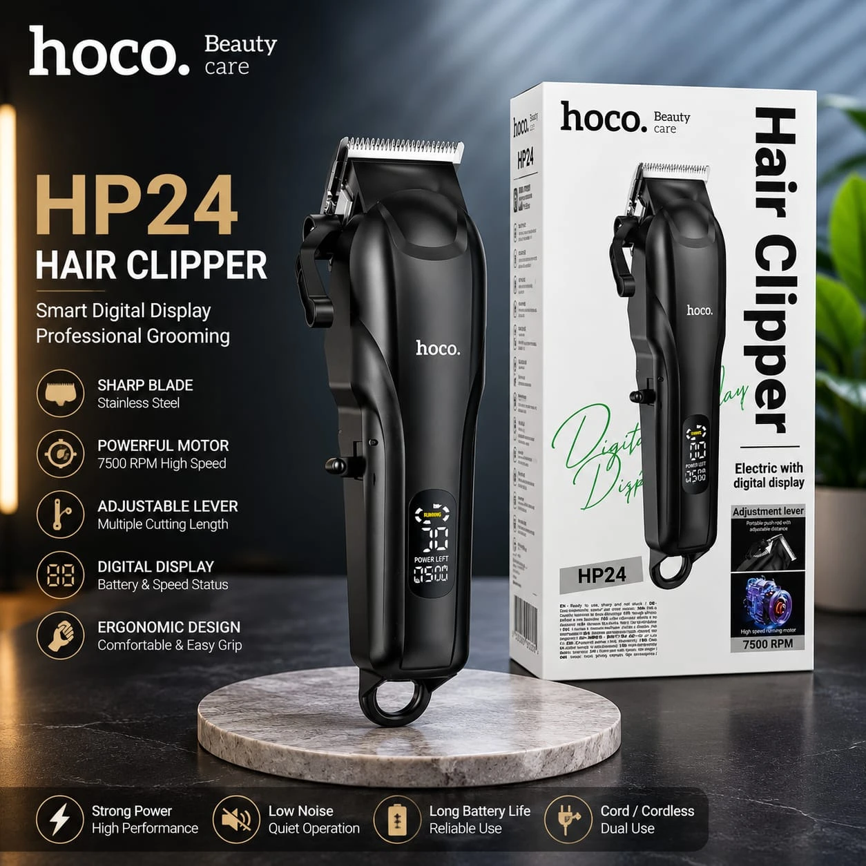 HOCO HP24 Professional Hair Clipper with Digital Display