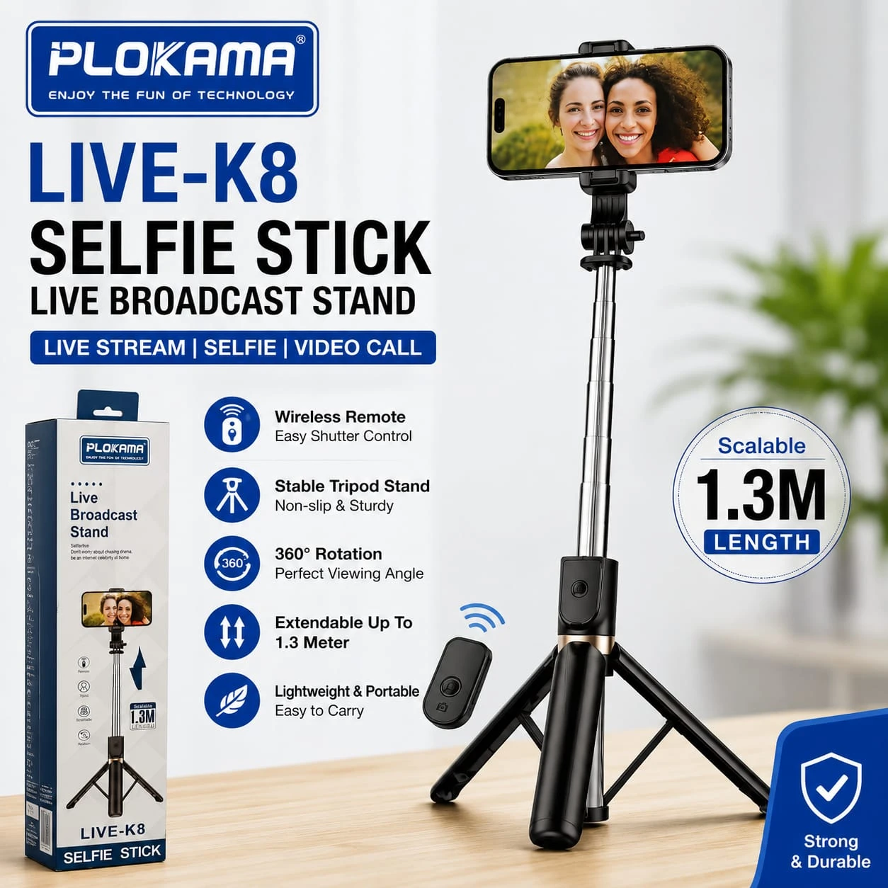 PLOKAMA LIVE-K8 Wireless Selfie Stick & Live Broadcast Stand